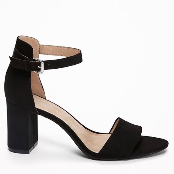 Old Navy Black Faux Suede Heels 3” Ankle Strap Size 8 - Picture 1 of 9